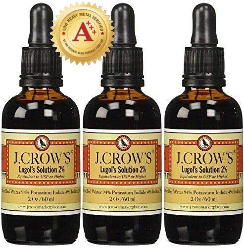 J.CROW'S Lugol's Solution of Iodine 2% 2 oz Three Pack (3 Bottles)