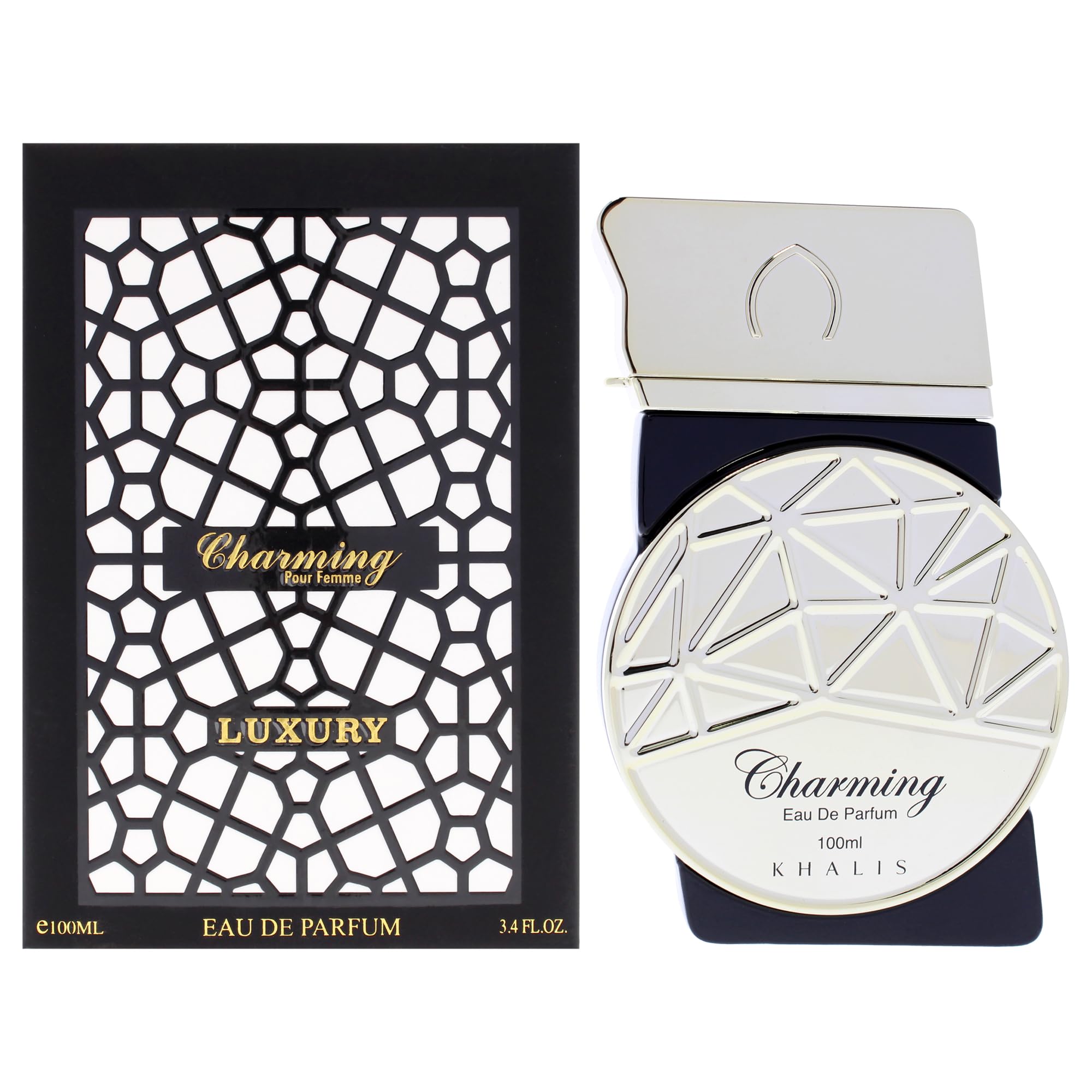 Khalis Charming Luxury Collection Eau de Parfum for Women, Oriental Floral Fragrance with Saffron Jasmine Rose Amber and Oud, 3.4 oz Spray