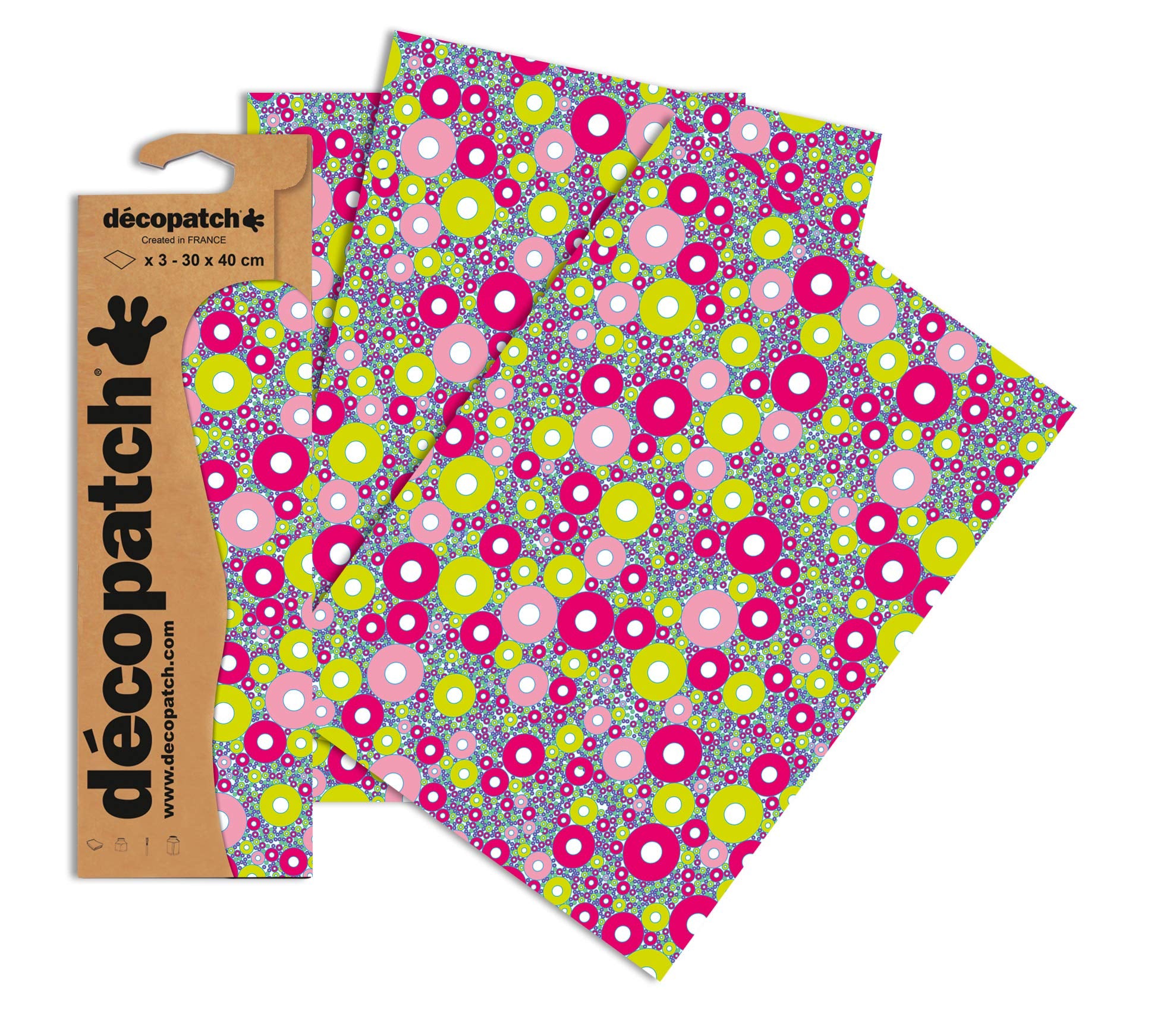 Decopatch Papers - Pack of 3 sheets - 11 3/4 x 15 3/4 - Red/Green Circles