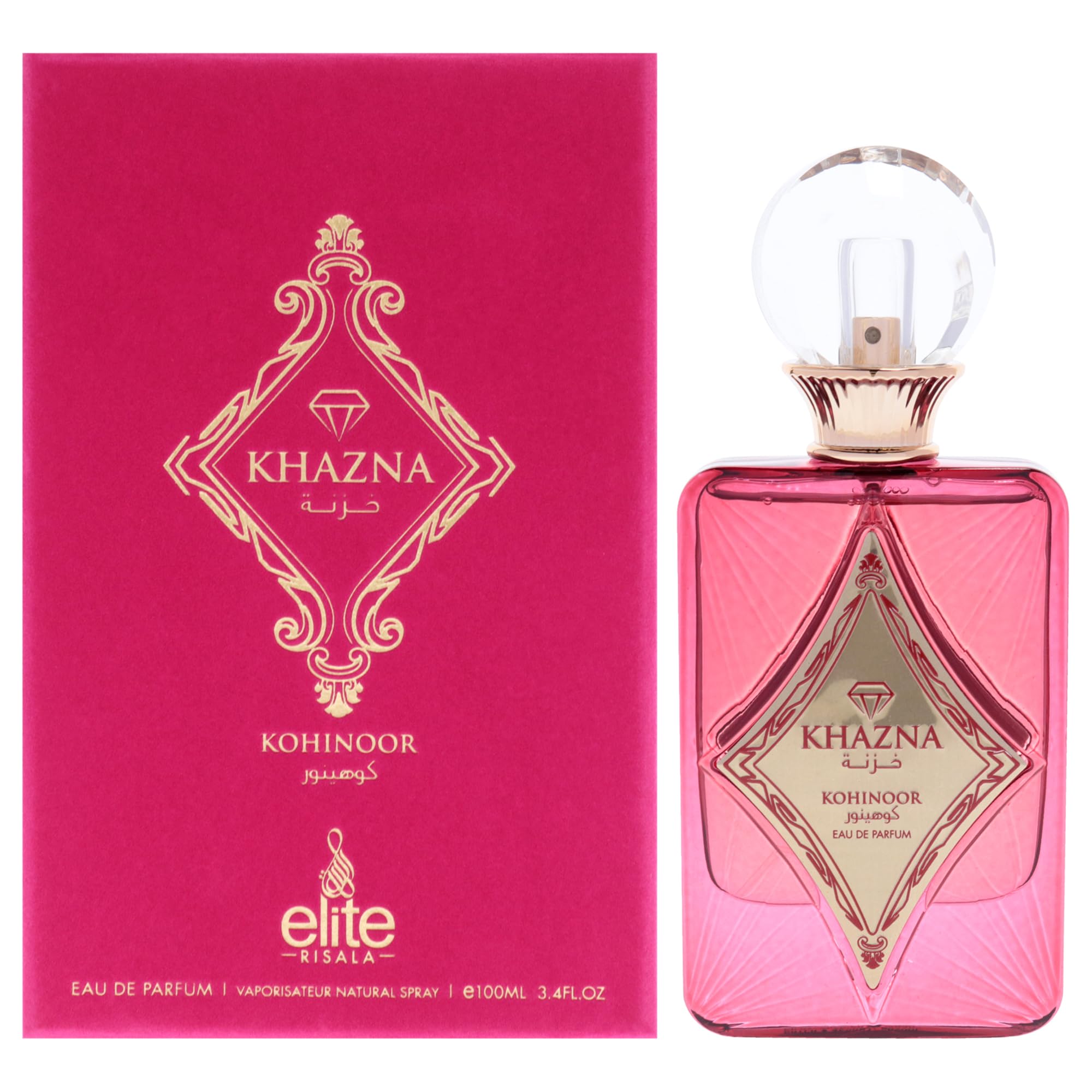 Risala Elite Khazna Kohinoor Eau de Parfum Unisex, Floral Fruity Fragrance with Rose Strawberry Vanilla Musk and Cashmere, 3.4 oz Spray
