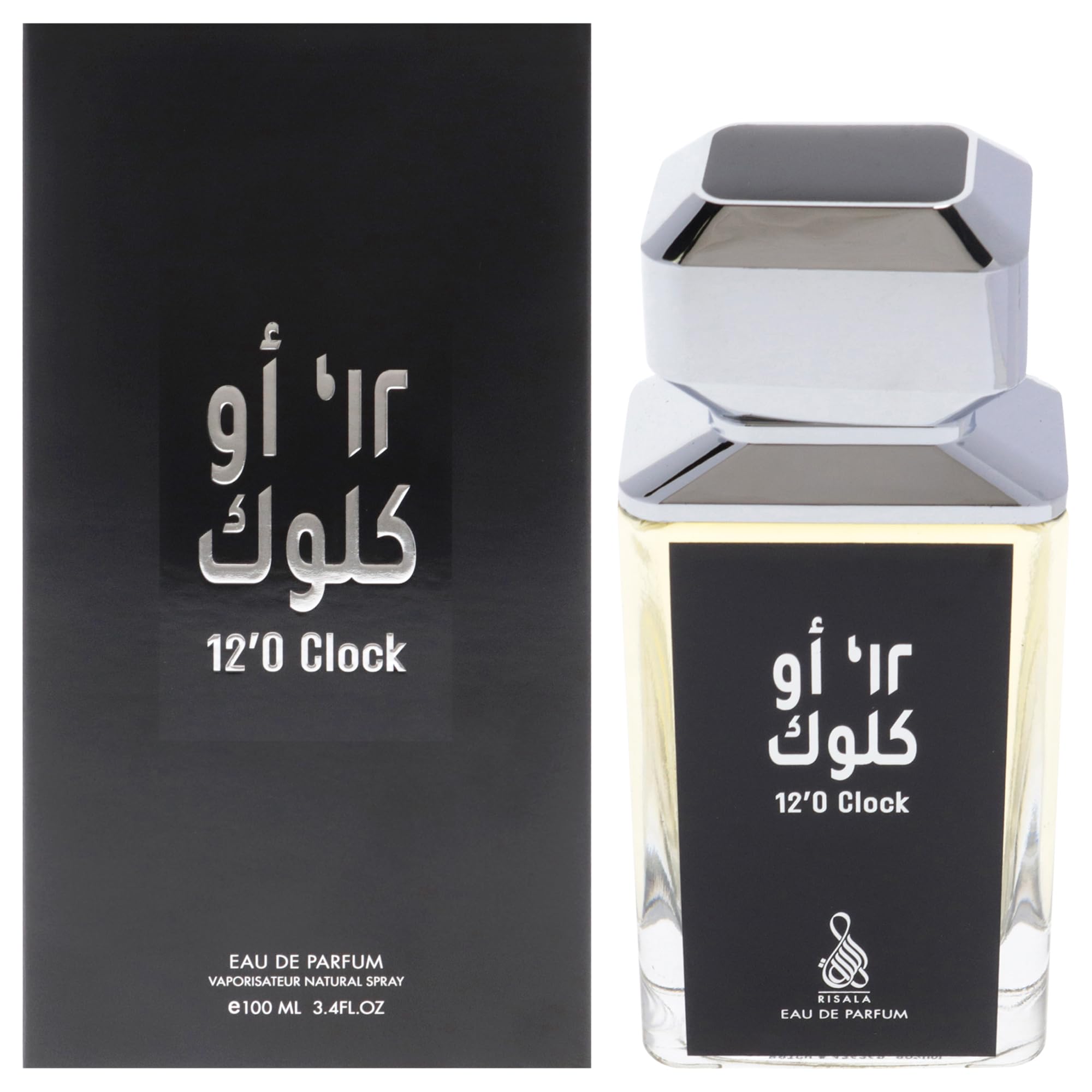 Risala 12 OClock Eau de Parfum for Men, Woody Spicy Leather Oud Fragrance with Bergamot Amber and Patchouli, 3.4 oz Spray