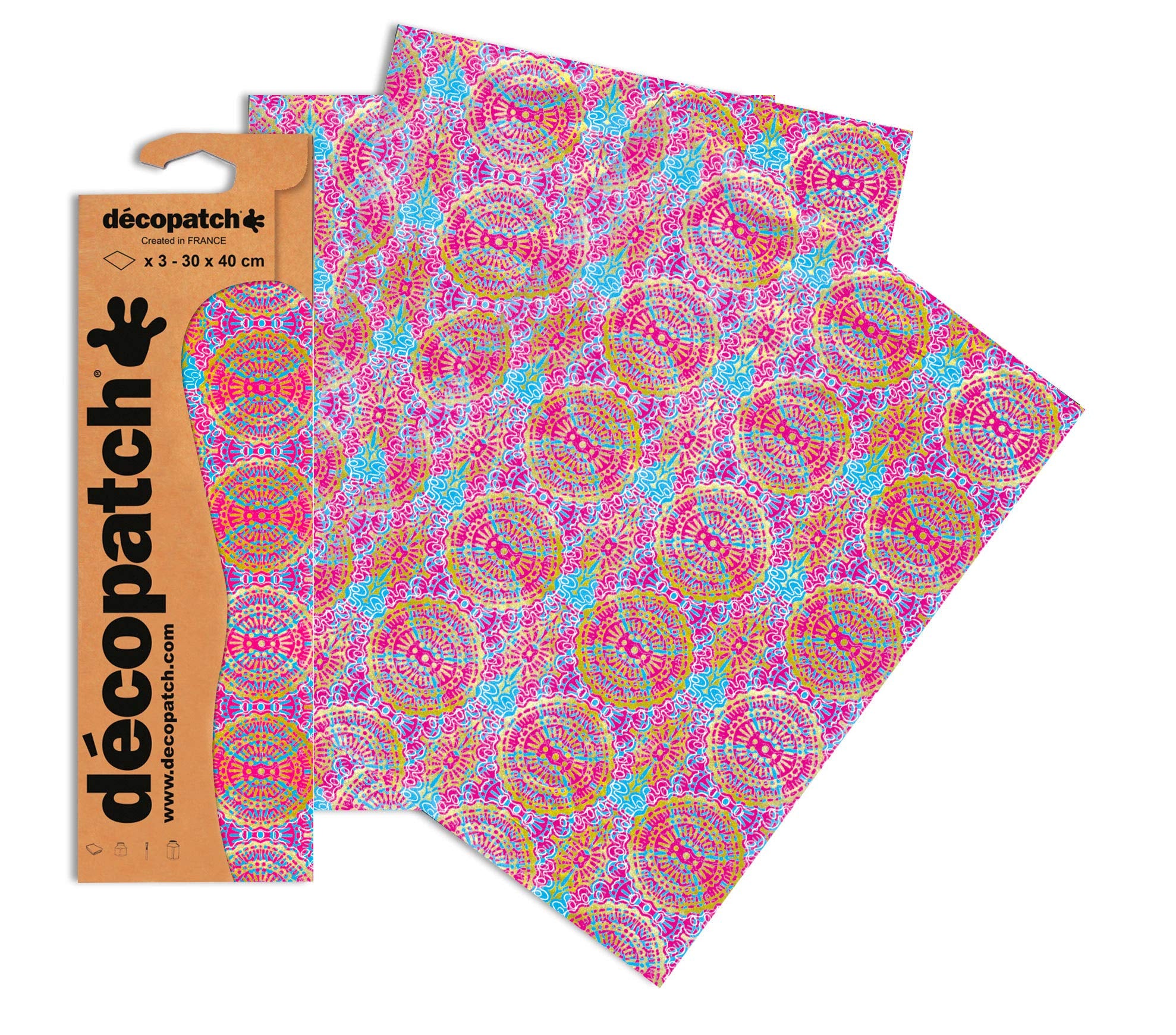 Decopatch Papers - Pack of 3 sheets - 11 3/4 x 15 3/4 - Red/Blue Ornamental