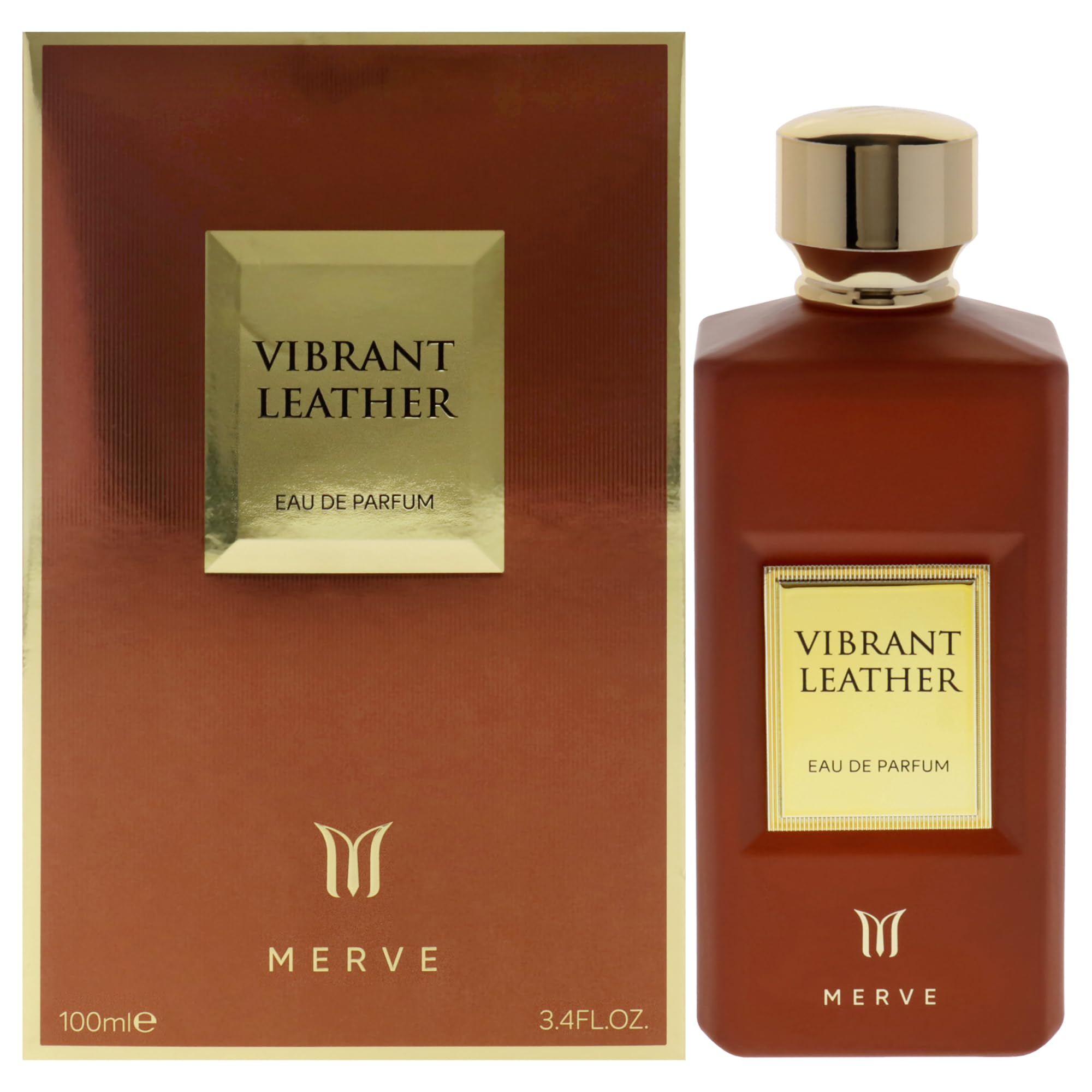 Merve Vibrant Leather Eau de Parfum Men Leather Tobacco Amber Scent 3.4 oz Spray
