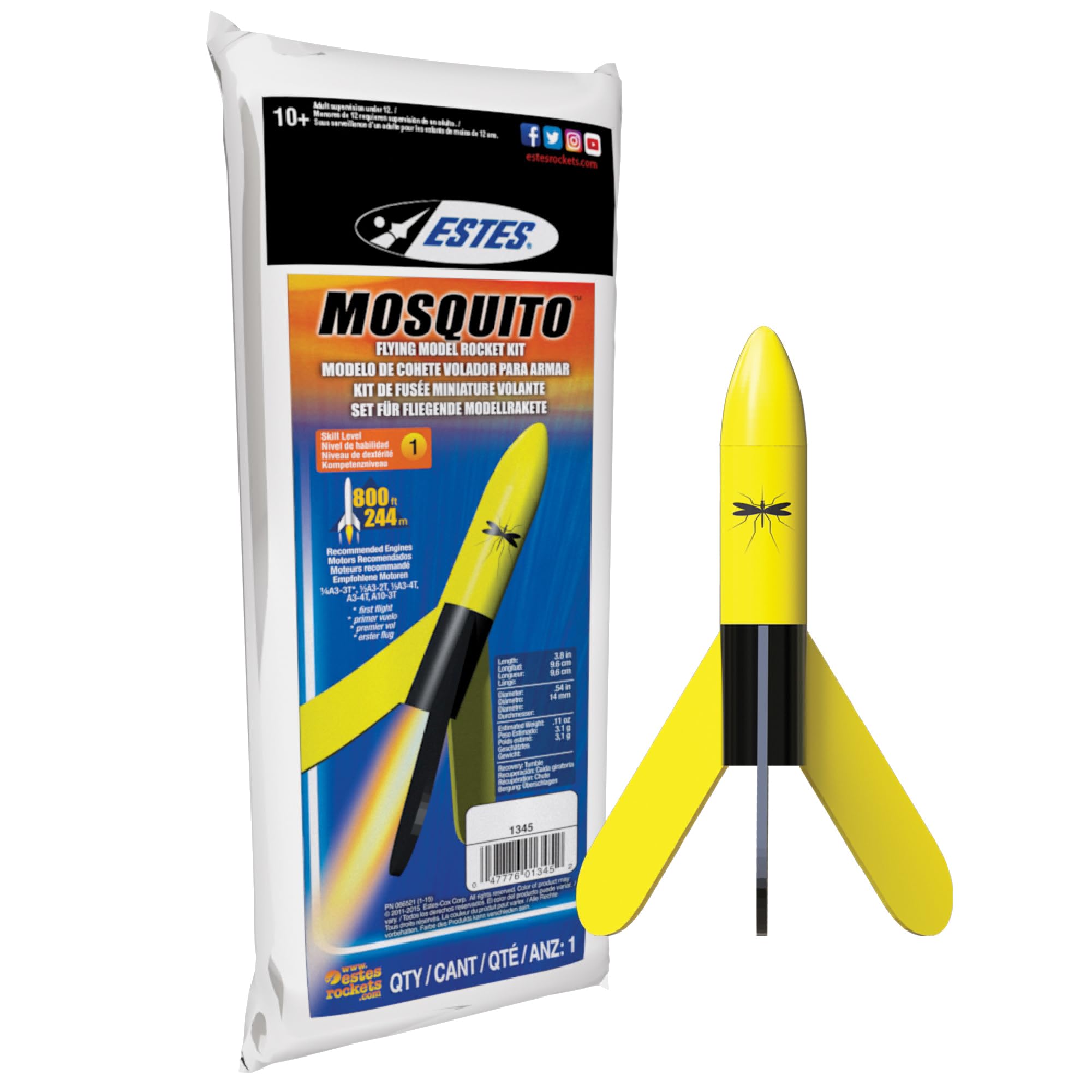 Estes 1345 Mini Mosquito Rocket-Building Kit, Intermediate Mini Flying-Rocket-Model Kit