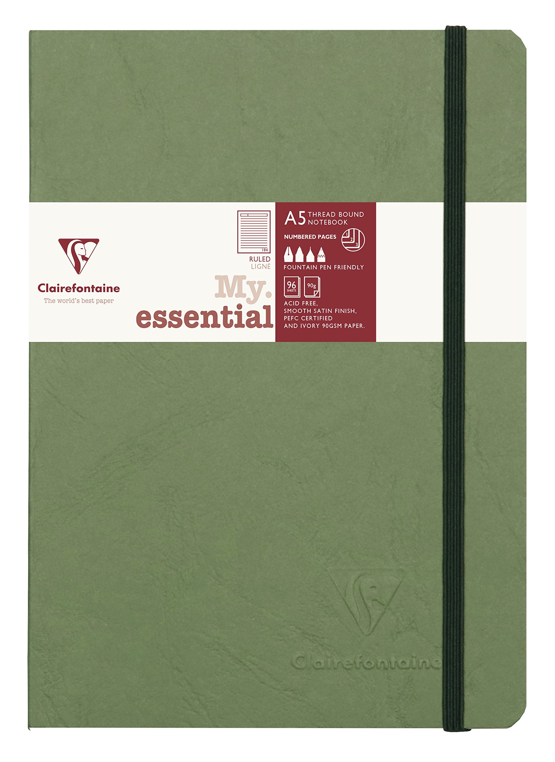 Clairefontaine "My Essential" Bound Paginated Notebook - 96 Ruled Sheets - 6 x 8 1/4 - Green