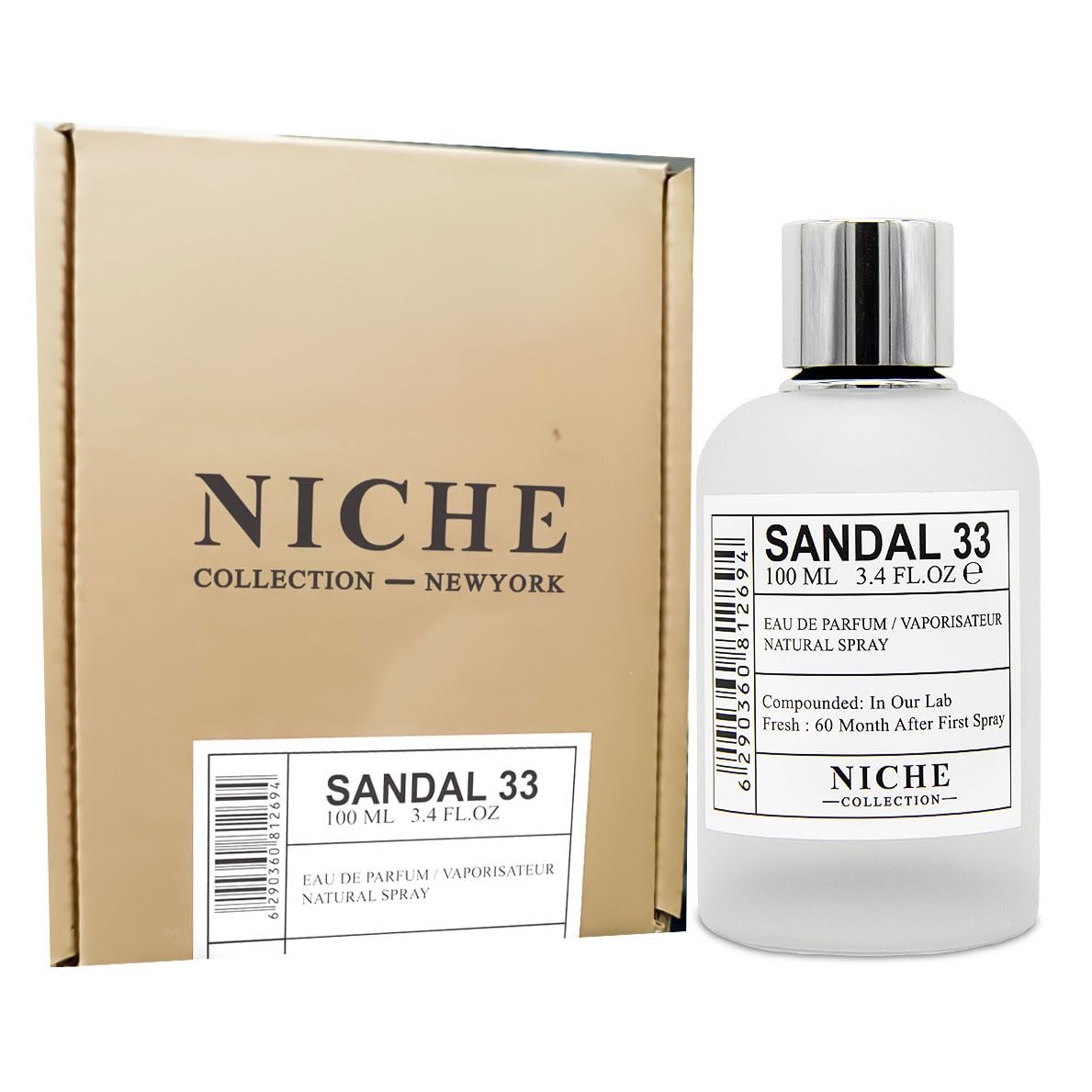Khalis Sandal 33 Niche Collection Eau de Parfum for Men, Creamy Sandalwood Woody Spicy Fragrance for Day or Night, 3.4 oz Spray
