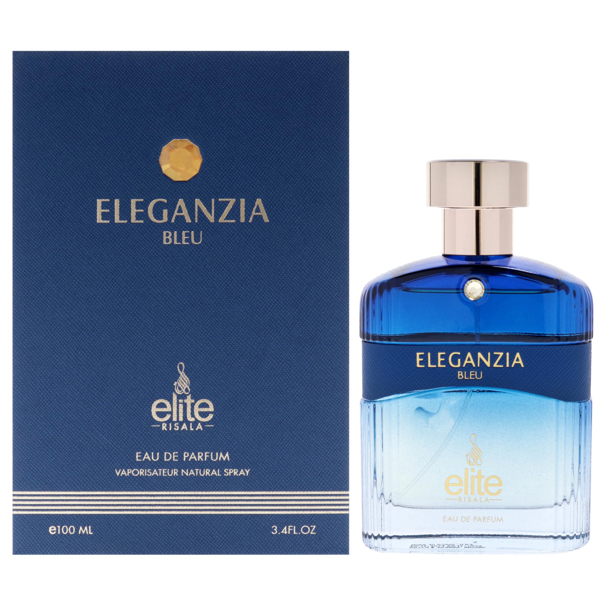 Risala Elite Eleganzia Bleu Eau de Parfum Unisex, Fresh Aromatic Citrus Marine Fragrance with Ginger Lavender Woods and Moss, 3.4 oz Spray
