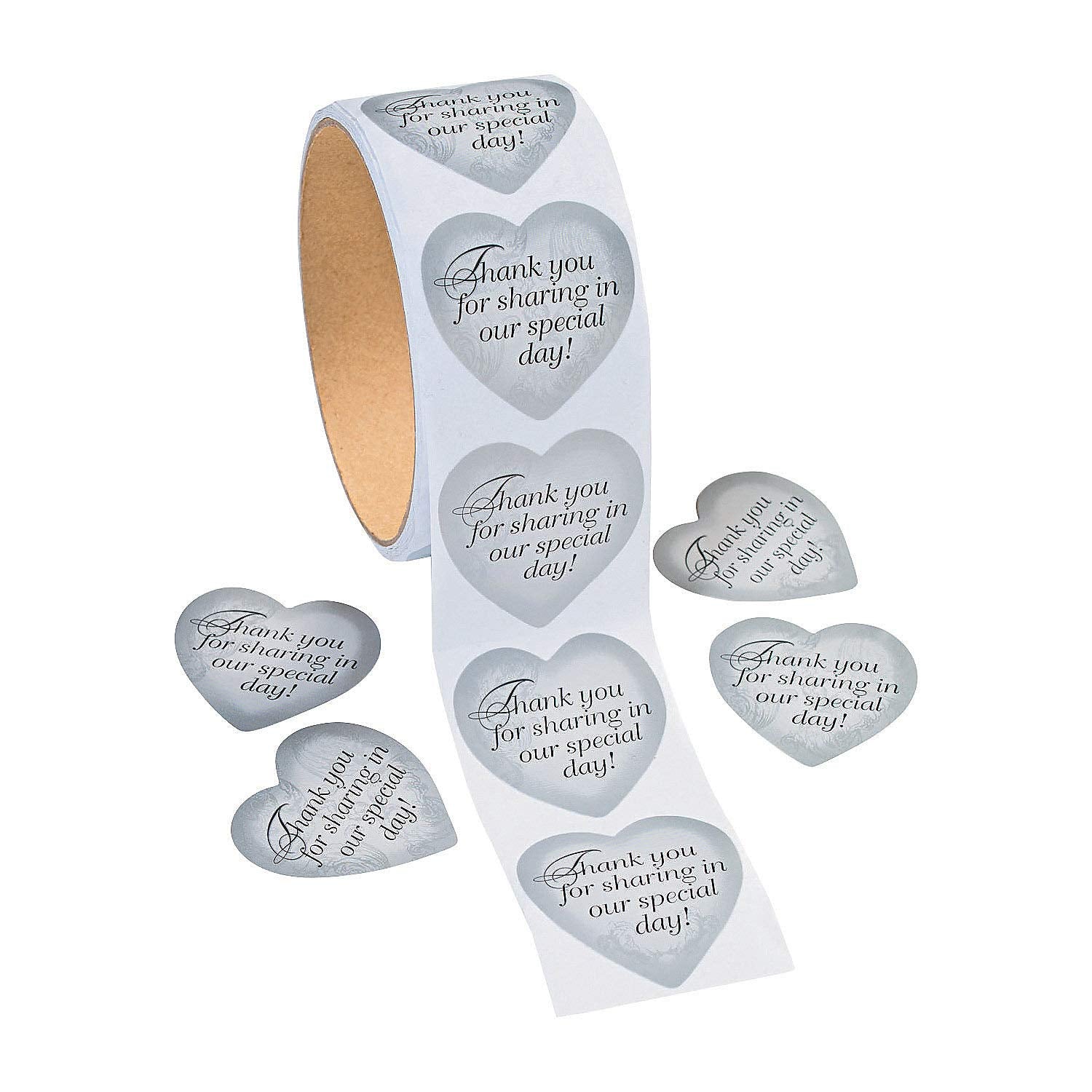 Silver Heart Thank You for Sharing Our Special Day Wedding Stickers Roll of 100
