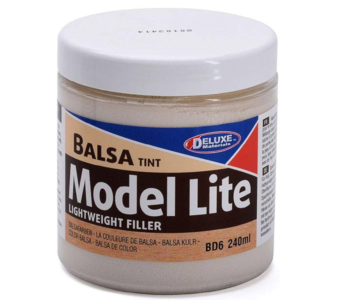 Deluxe Materials Model Lite Brown Balsa Filler, 240cc Lightweight Sandable Filler