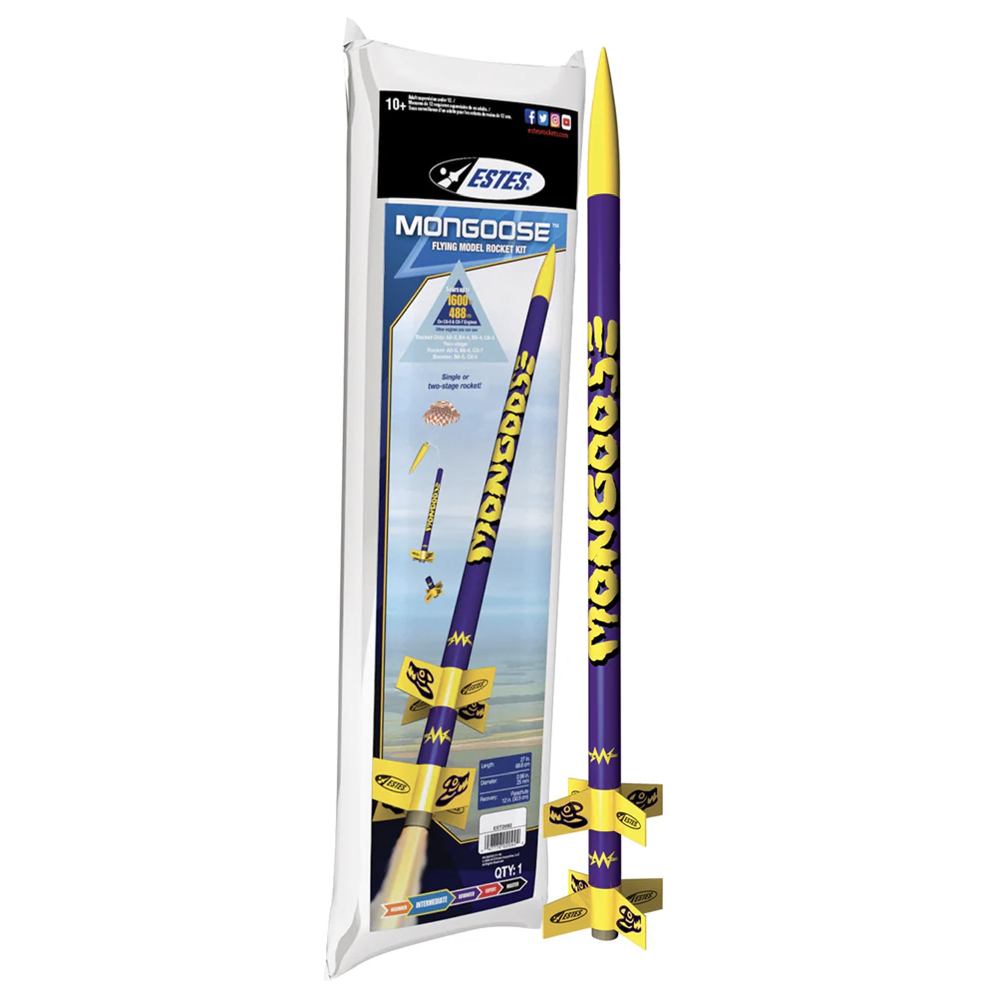 Estes 2092 Mongoose Rocket-Building Kit, Intermediate 2-Stage Flying Model Rocket Kit