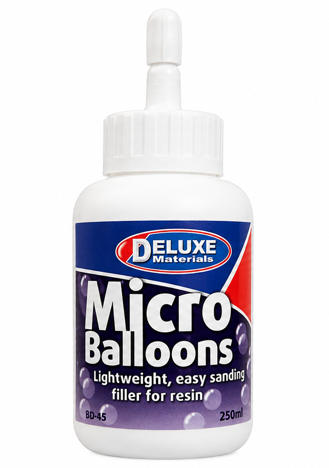 Deluxe Materials Microballoons Lightweight Filler, 250cc, Sandable Model Filler