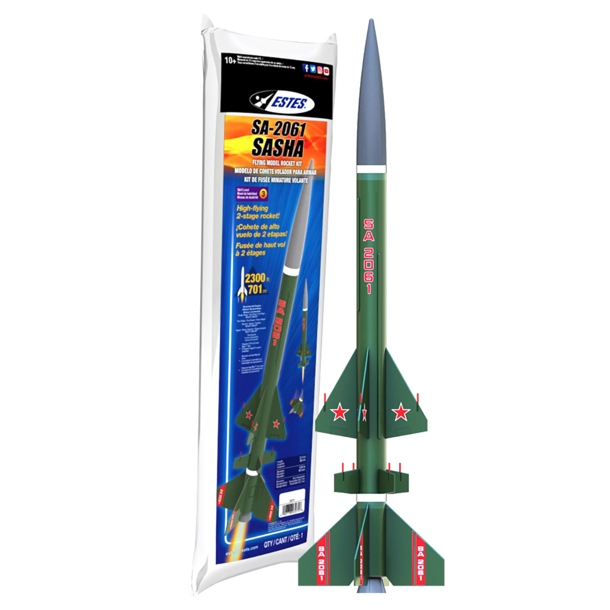 Estes 7271 SA-2061 Sasha Model Rocket Kit, Expert 2-Stage Replica Flying-Rocket-Model Kit