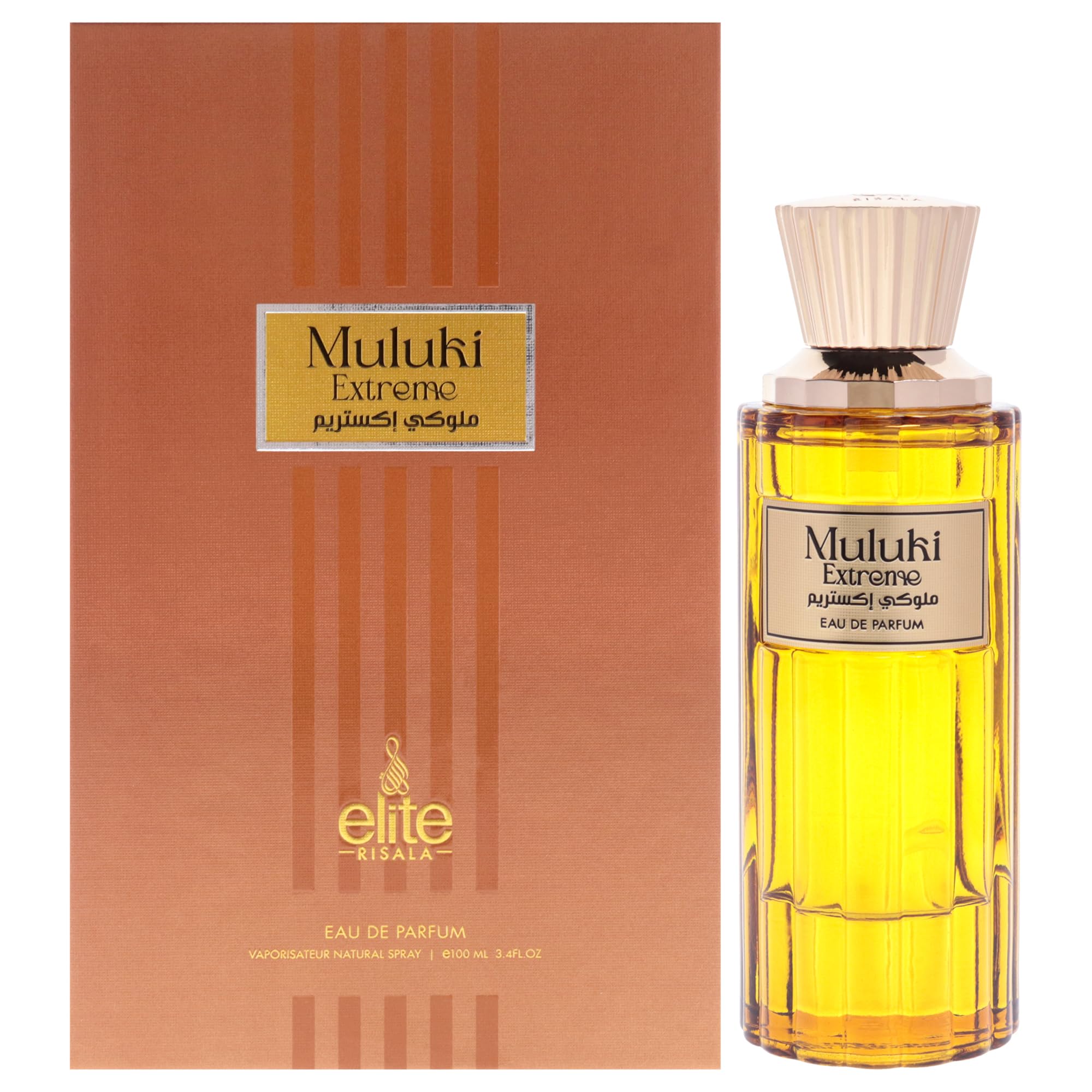 Risala Elite Muluki Extreme Eau de Parfum for Men, Oriental Woody Fragrance with Leather Tobacco Ambergris and Dark Woods, 3.4 oz Spray