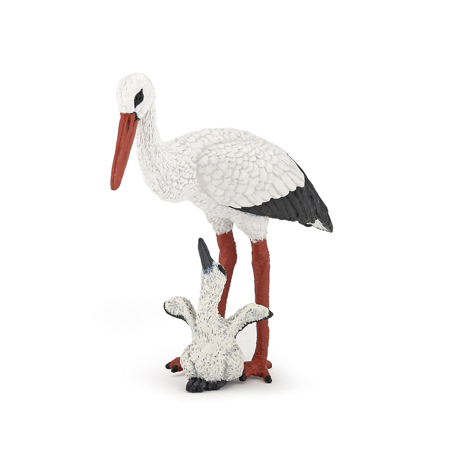Papo Stork And Baby Stork Hand Painted Figurine - Heirloom Quality Collectible (50159)