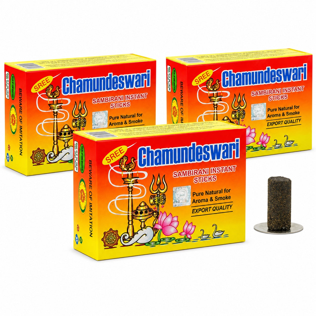 Sree Chamundeswari Sambirani Dhoop Logs Incense - Box of 24 Logs (3-Pack)