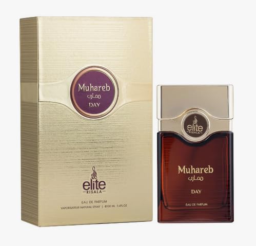 Risala Elite Muhareb Day Eau de Parfum for Men, Spicy Floral Gourmand Fragrance with Cardamom Cinnamon Praline Tonka and Woods, 3.4 oz Spray