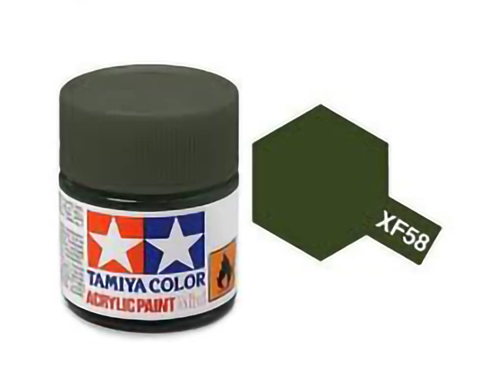 Tamiya XF-58 Olive Green Acrylic Mini Paint, Flat Finish, 10ml (81758)