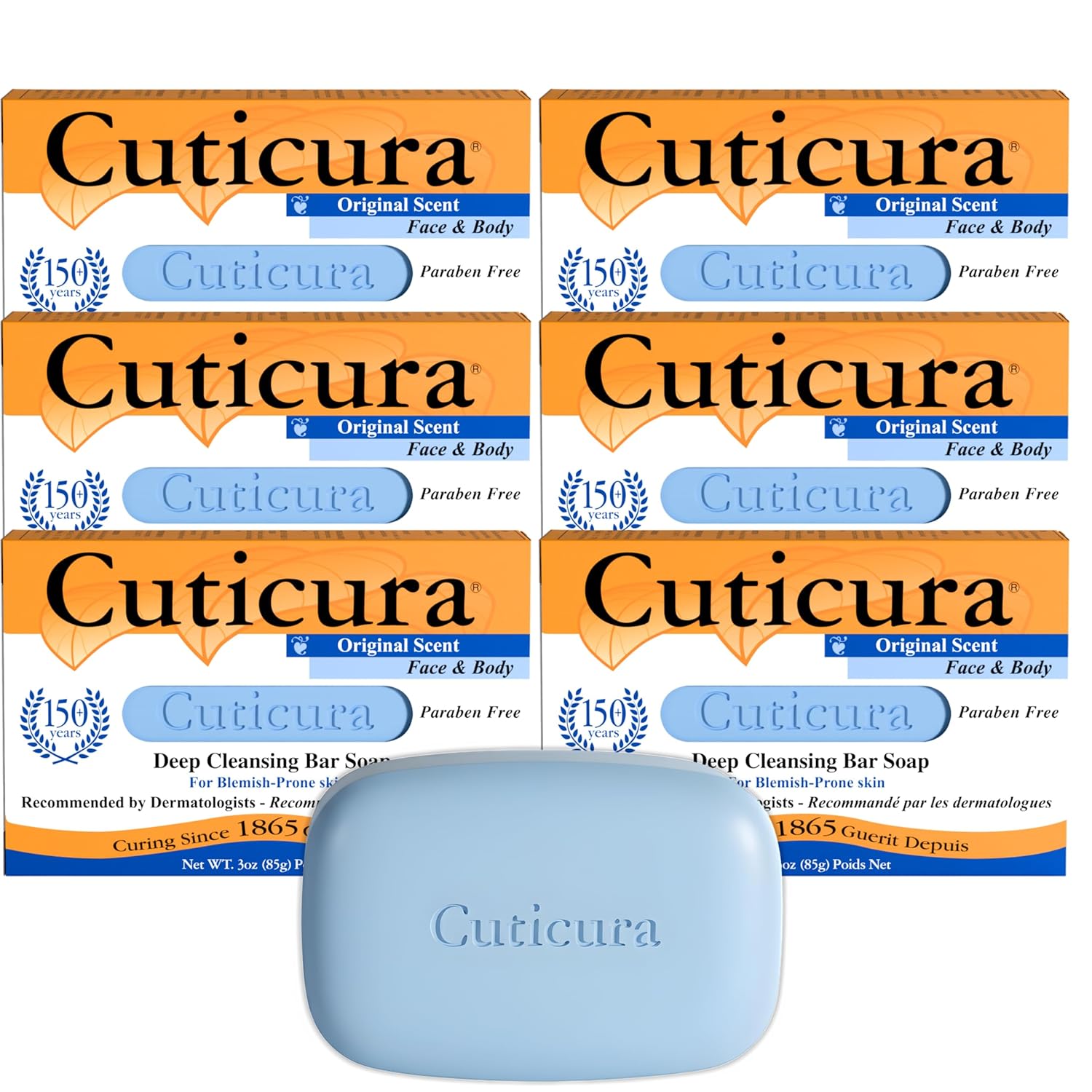 Cuticura Deep Cleansing Face and Body Soap - Original Scent - 3 Oz (6-Pack)