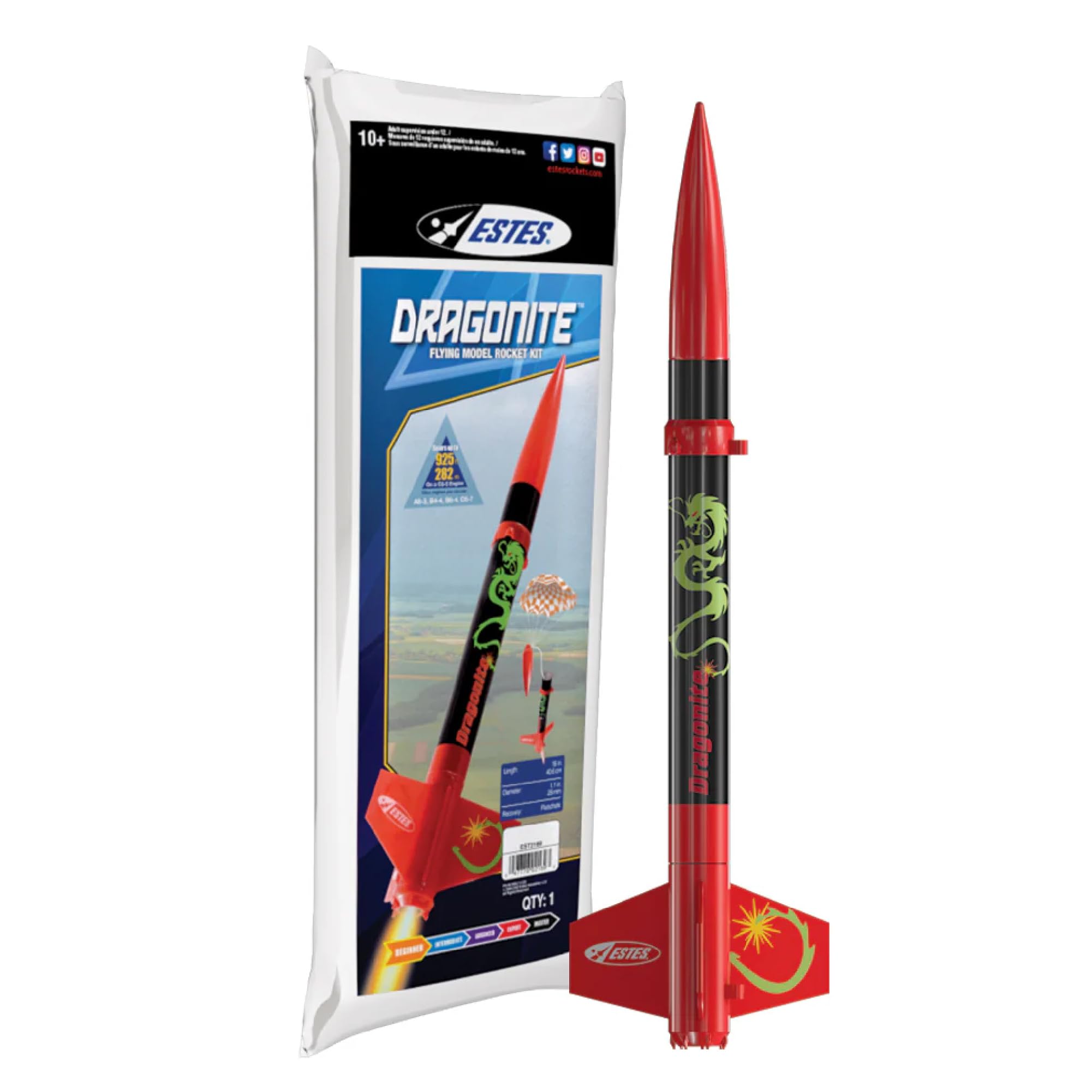 Estes 2169 Dragonite Rocket-Building Kit, Beginner Snap-Together Flying-Rocket-Model Kit