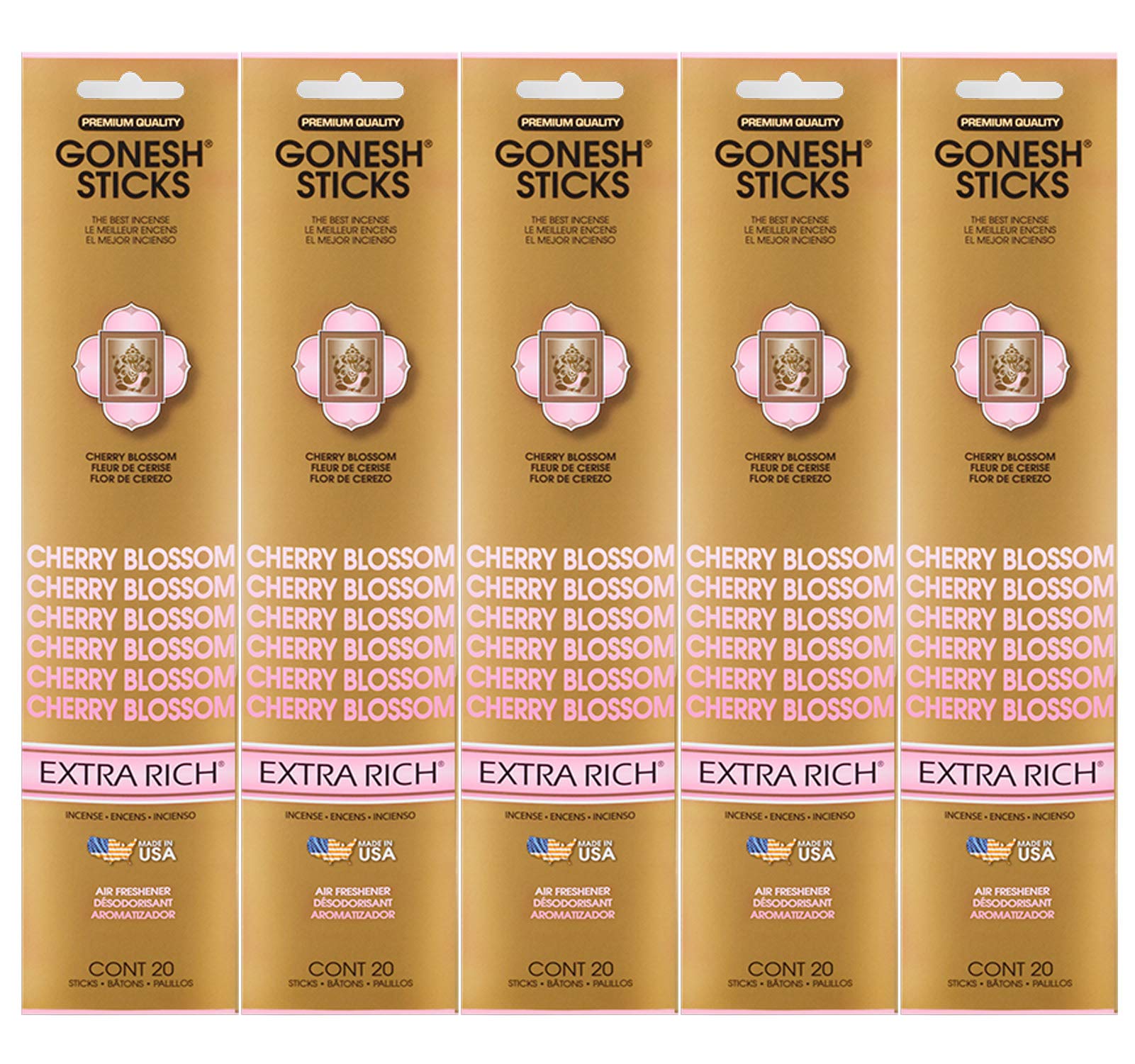 Gonesh Incense Sticks Extra Rich Collection - Cherry Blossom 5 Packs (100 Total)