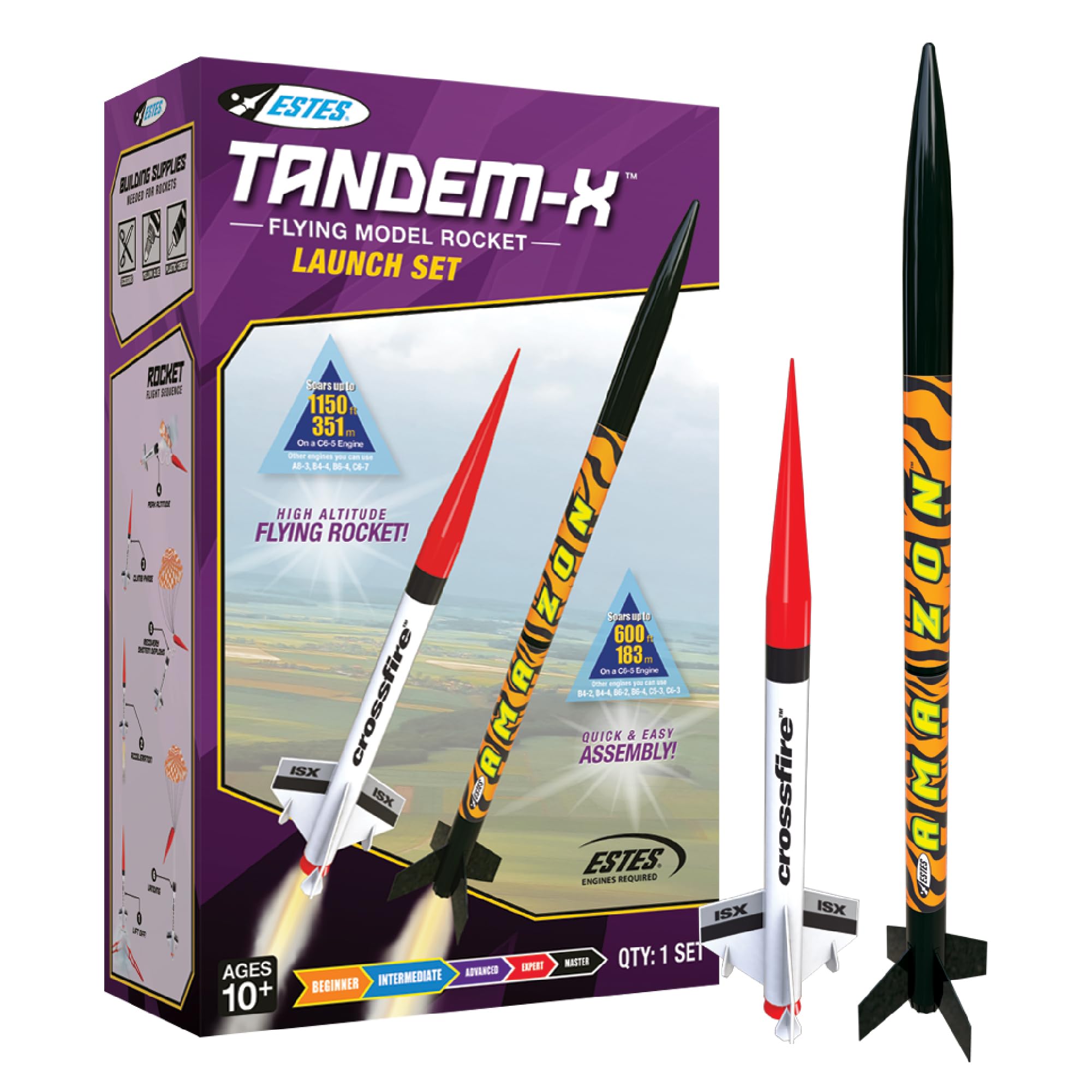 Estes 1469 Tandem X Rocket Launch Set, Prebuilt Beginner Flying-Rocket-Model Set
