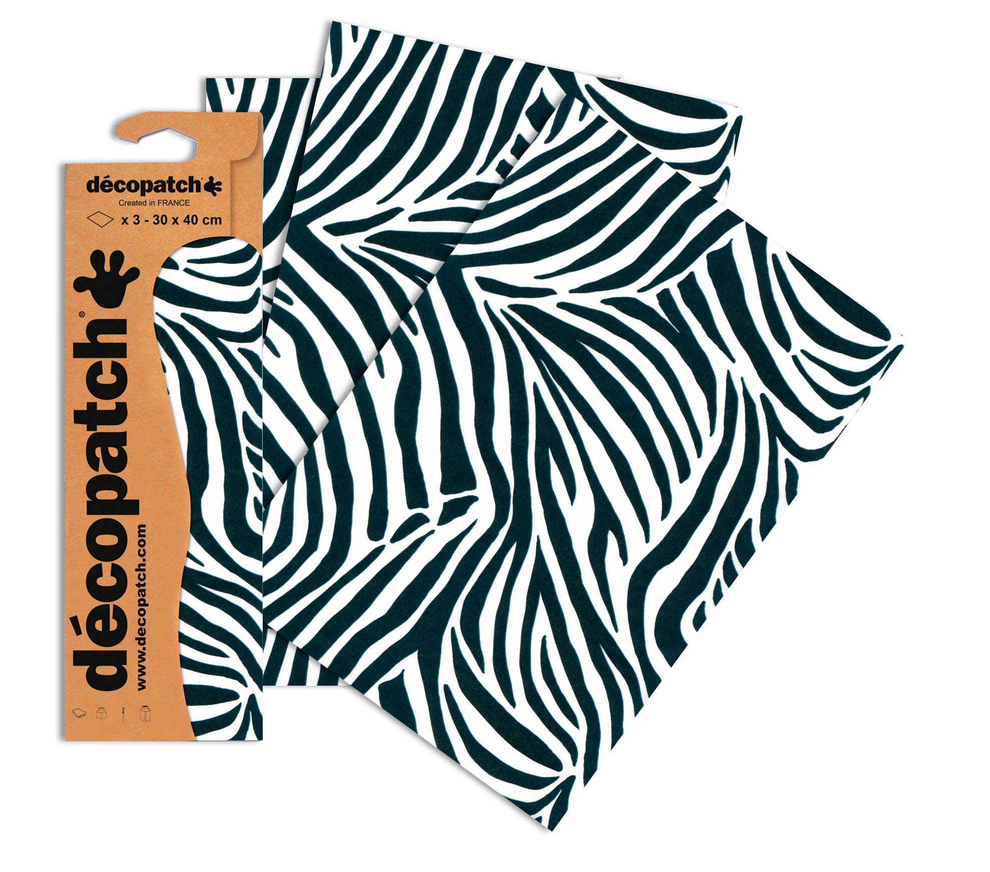 Decopatch Papers - Pack of 3 sheets - 11 3/4 x 15 3/4 - Zebra
