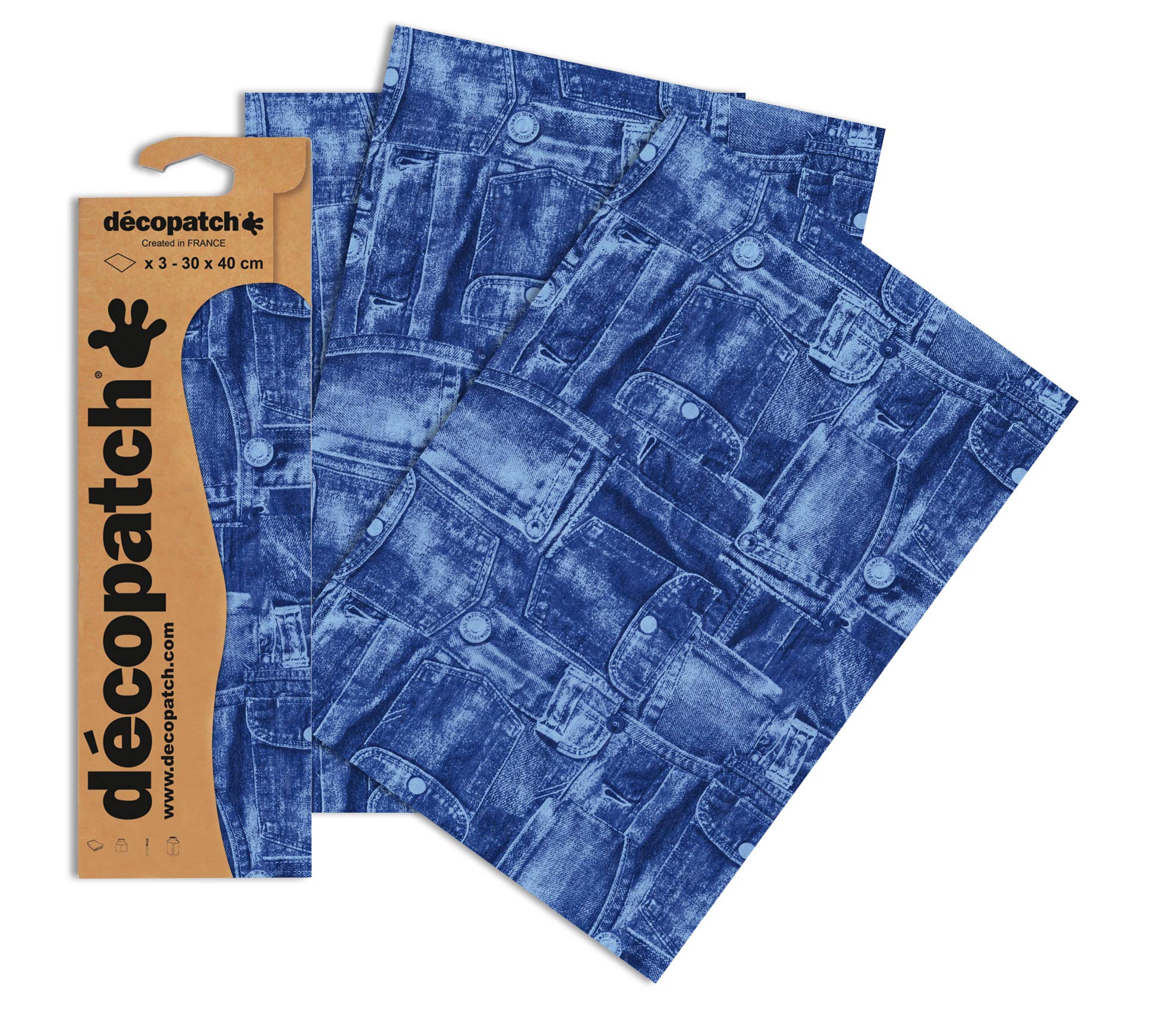 Decopatch Papers - Pack of 3 sheets - 11 3/4 x 15 3/4 - Blue Jeans