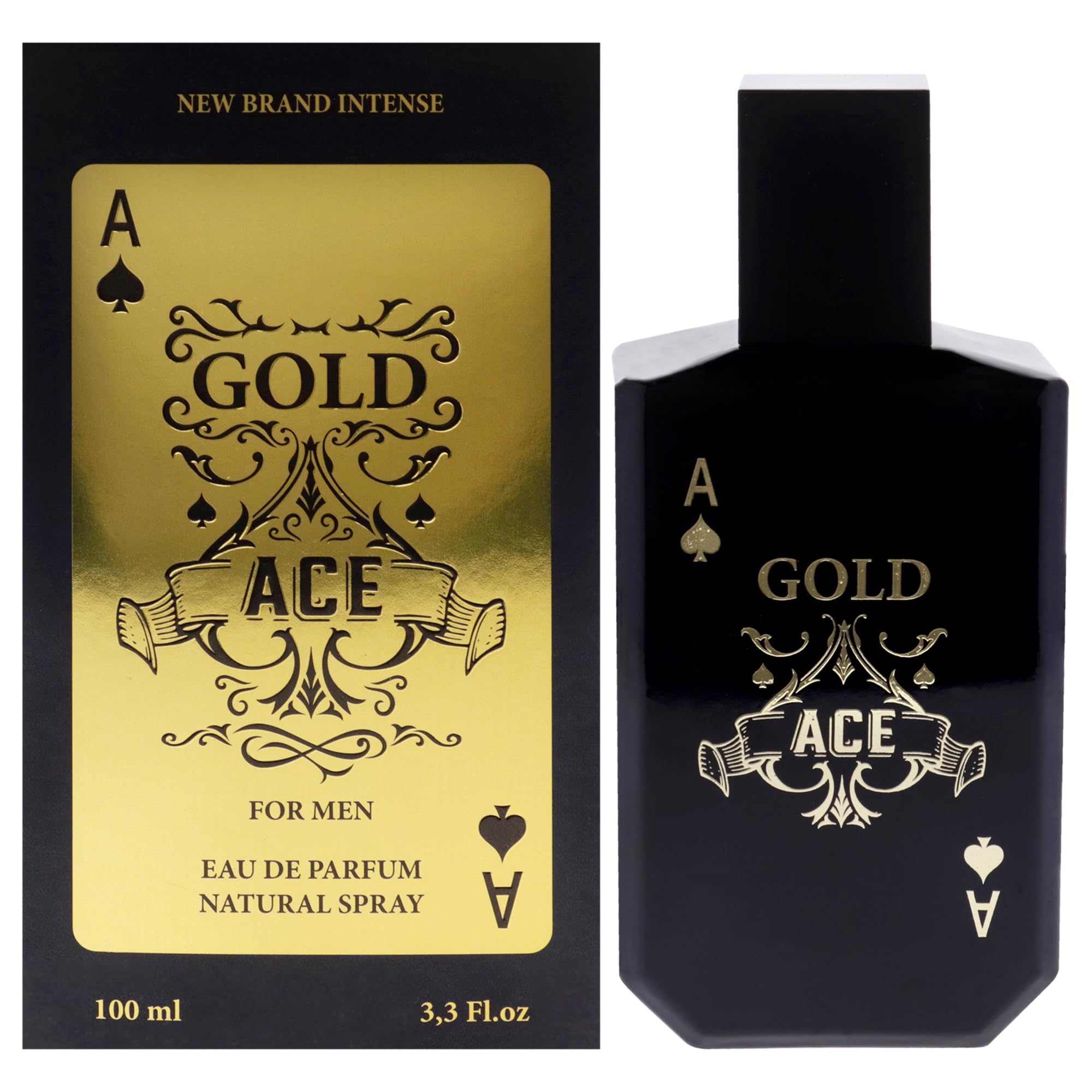 New Brand Intense Gold Ace EDP Men Citrus Spicy Woody Scent 3.3 oz Spray