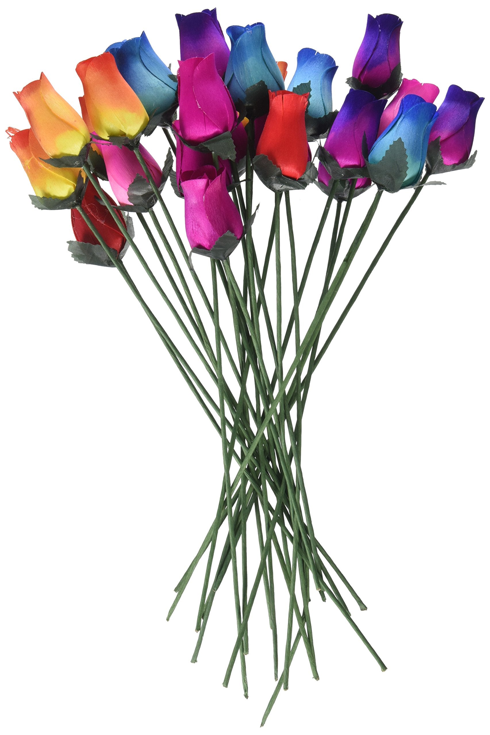 Wooden Roses 2 Dozen 24 Mixed Color Bouquet of Buds Artificial Flower