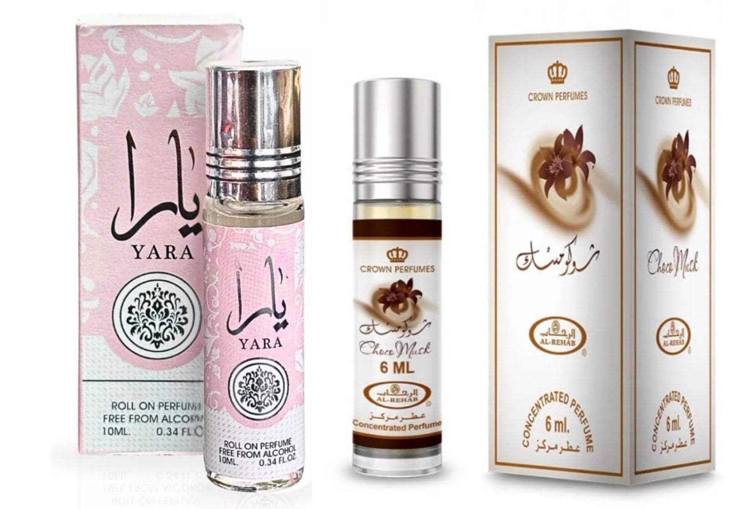 Lattafa Yara Roll-On Perfume Oil 10ml and Al Rehab Choco Musk Roll-On 6ml Bundle
