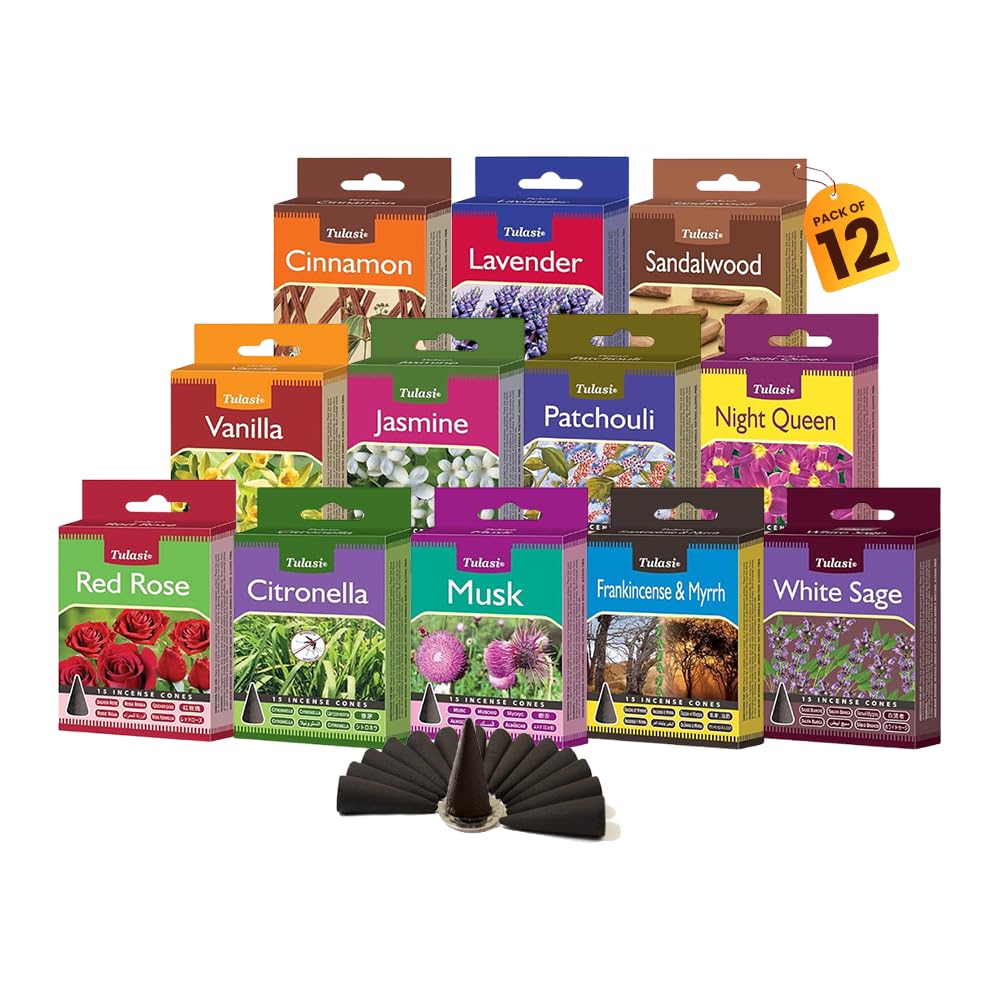 Tulasi Classic Incense Cones Gift Set - 12 Fragrances (180 Cones)