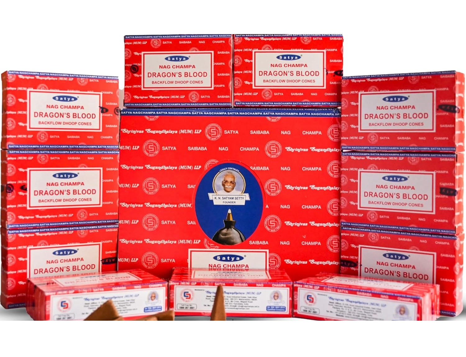Satya Nag Champa Dragon's Blood Backflow Dhoop Incense Cones, 120 Cone Bulk Box