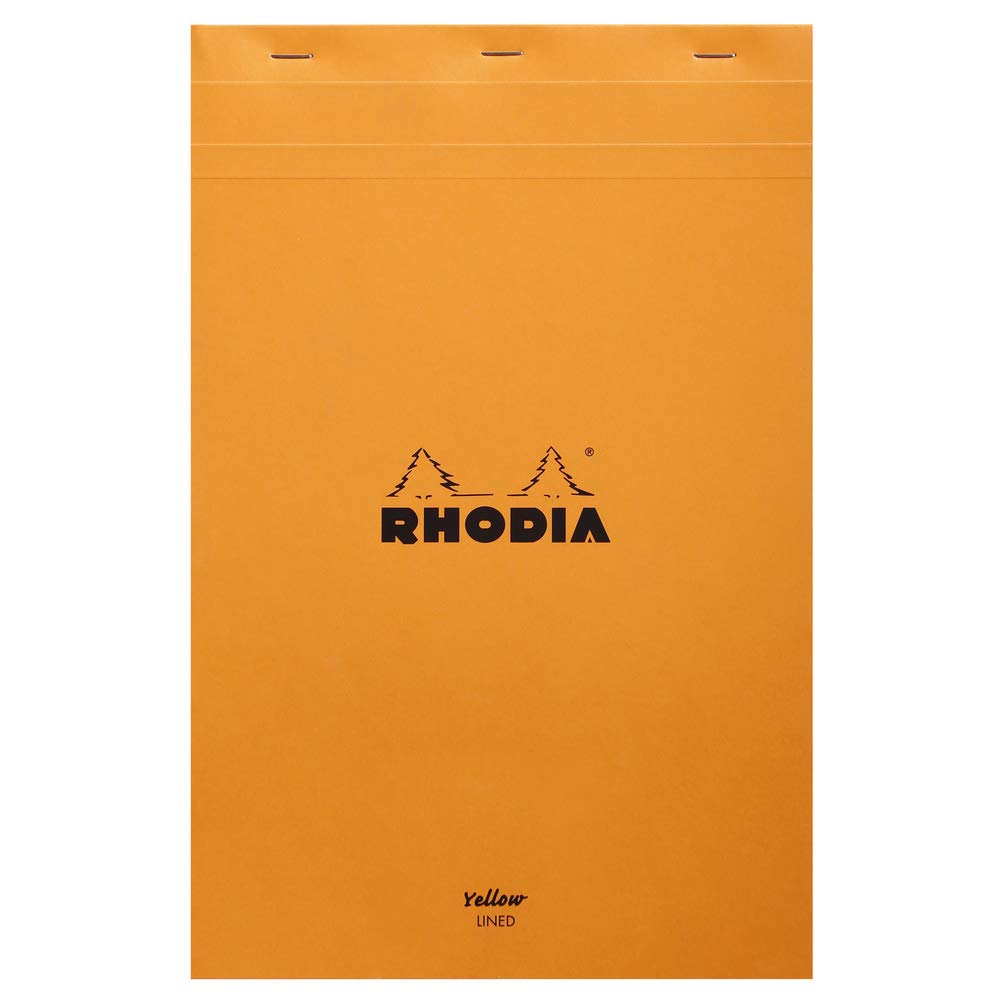 Rhodia Staplebound Notepad - Lined 80 sheets / Yellow paper - 8 1/4 x 12 1/2 - Orange cover